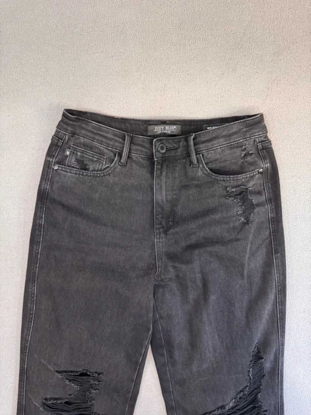 Judy Blue Charcoal Black Denim Distressed 90’s Straight Jeans, size 29 - Picture 3 of 16